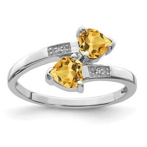 925 Sterling Silver Citrine (November Birthstone) & Diamond Heart Ring Size 8
